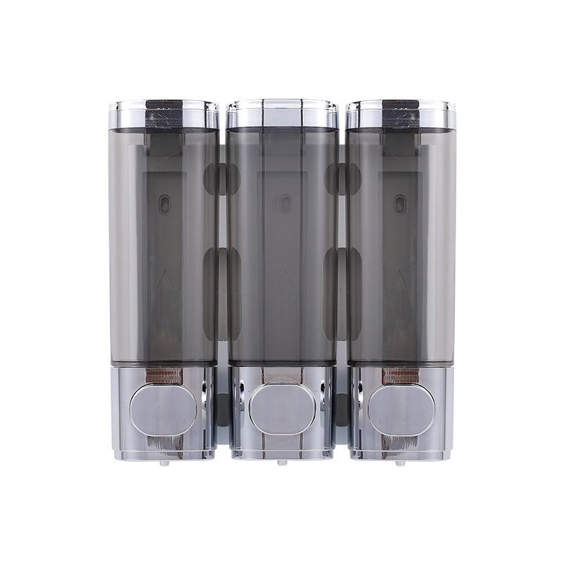Wall Mount Triple Head Soap Dispenser, No Drill Manual Press Liquid Soap Container for Hotel & Home, Shampoo Shower Gel Dispenser Box