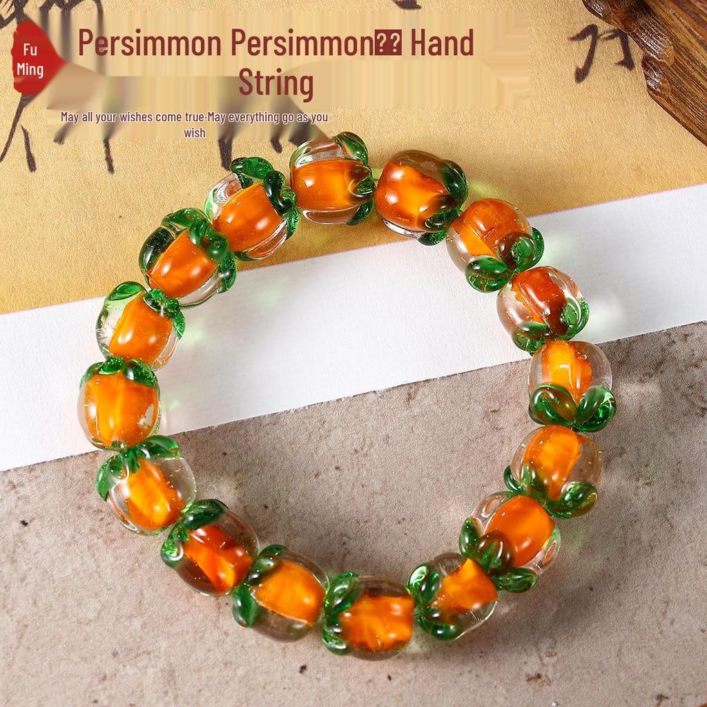 New Chinese Style Persimmon Ruyi Glass Bracelet: Original Crystal Mori Design for Summer