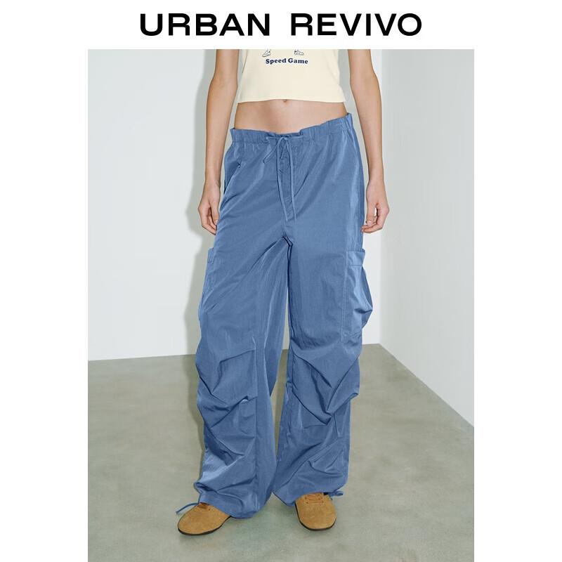 UR 2025 Autumn Women's Pleated Tie-Waist Cargo Wide-Leg Pants