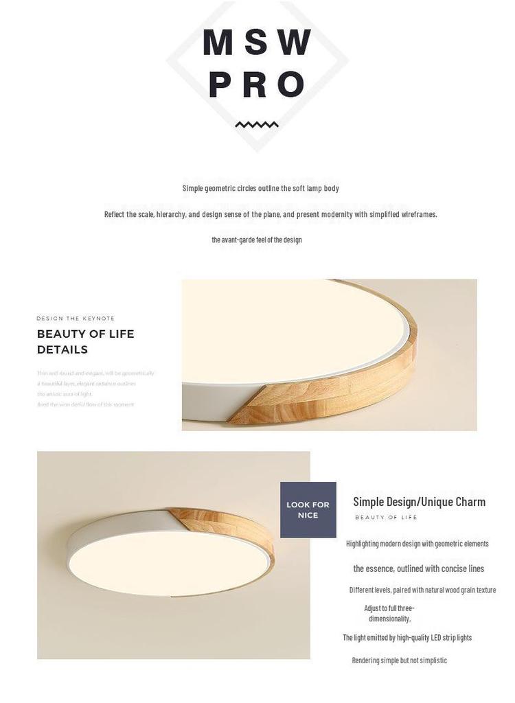 Natural Wood LED Ceiling Lamp for Bedroom and Living Room