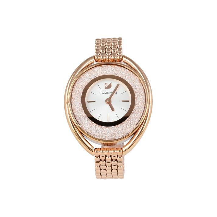 SWAROVSKI Montre  Crystalline Ovale Mouvement Quartz Bracelet en Acier Inoxydable Cadran Blanc R&eacute;sistante &agrave; l'eau 30m Montres pour Femmes Argent 5200341 Rose Gold Strap