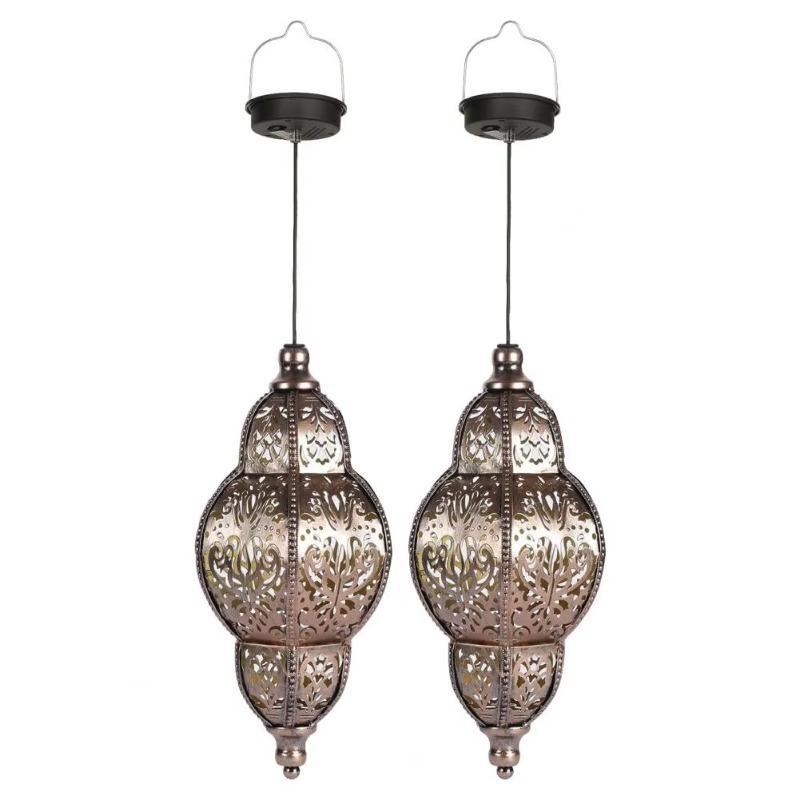Solar Hanging Lanterns, Vintage Moroccan Waterproof Outdoor Lights, Rechargeable LED Garden Decor For Patio Yard Courtyard