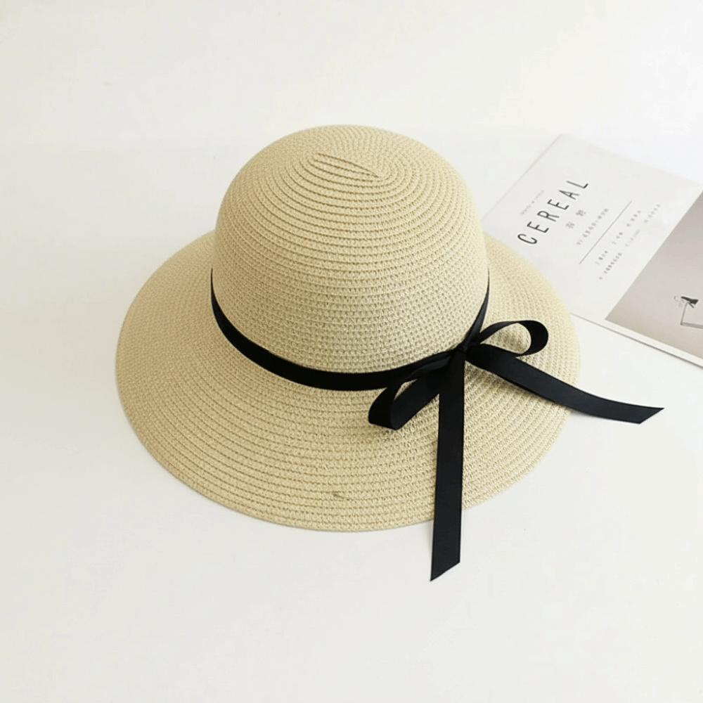Large Sunscreen Bucket Hat Bow Fisherman Hat Fashion Straw Weave Sun Hat  Climbing