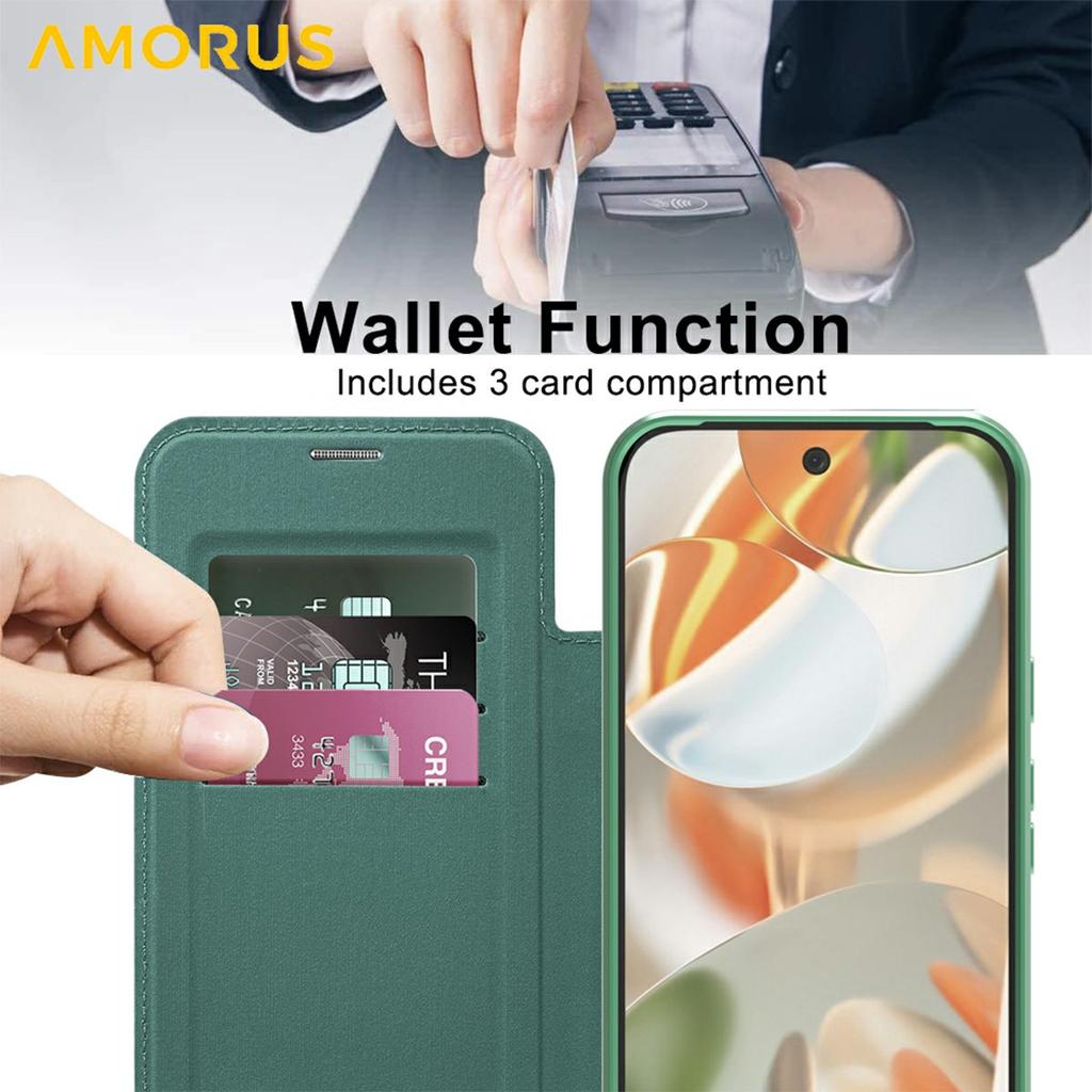 For Google Pixel 10 Pro XL Case Compatible with MagSafe RFID Blocking Card Holder Leather Phone Cover