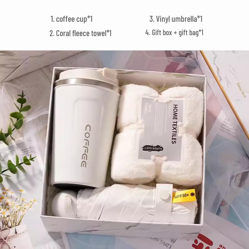 Business Gift Set with Coffee Thermos Coffee Thermos + Towel + Umbrella