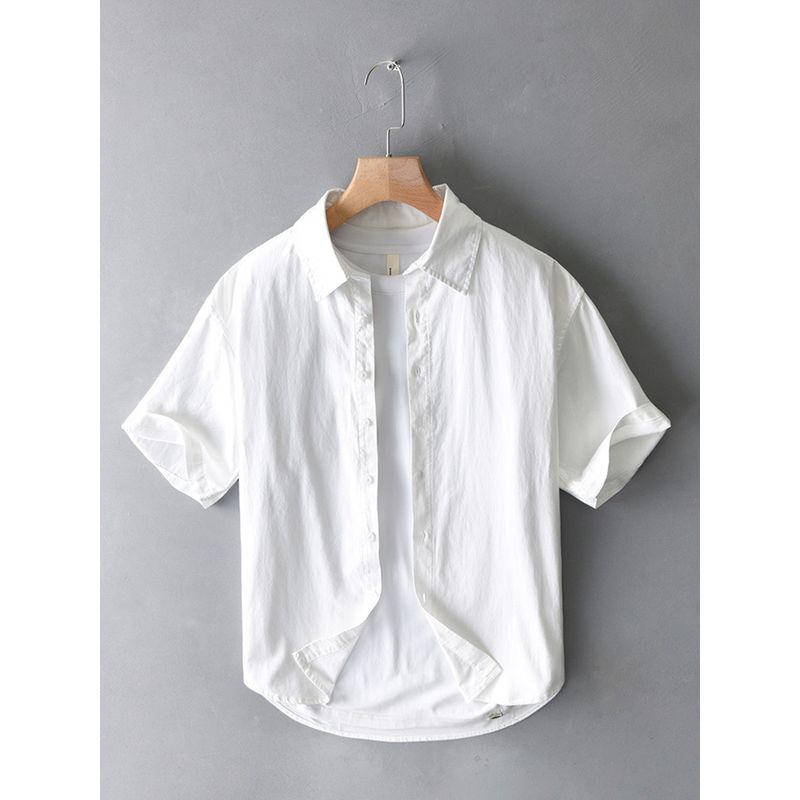 Summer American Casual Short-Sleeved Shirt for Men, Loose Fit for Big and Tall Guys, Plus Size Work Shirt Jacket, Washed Pure Cotton