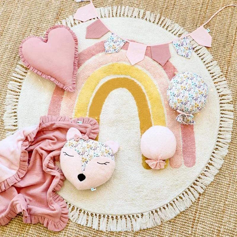 Baby Play Mat Nursery Carpet Bedroom Round Rug Cute Bedside Rugs Tassel Carpets Children Room Decor Floor Mats