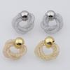 Trendy Twist Hollow Crystal Net Drop Earrings for Women Golden Silver European Simple Dangle Earrings Statement Jewelry