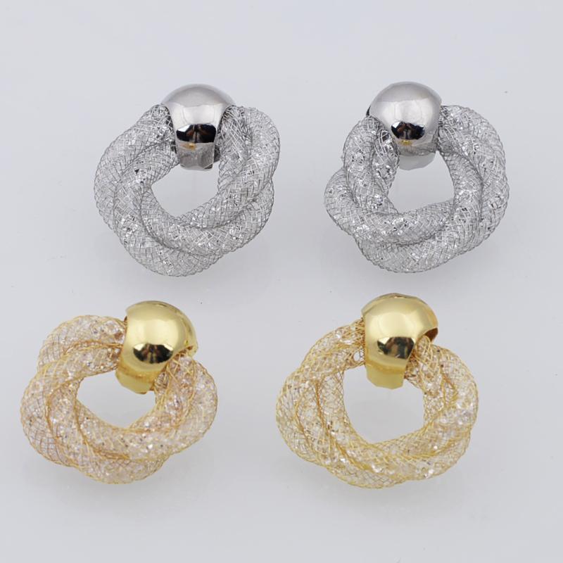 Trendy Twist Hollow Crystal Net Drop Earrings for Women Golden Silver European Simple Dangle Earrings Statement Jewelry