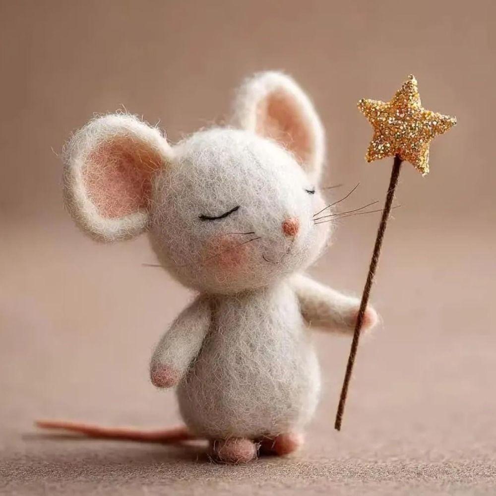 Craft Needle Felting Supply Starry Night Felt Mice Handmade Figurine Gifts Mouse Collectible Cute Mouse Mouse Animal Figurine