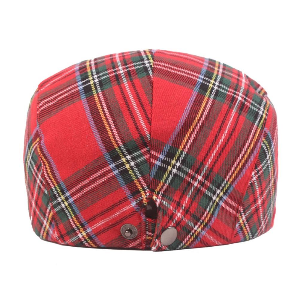Cotton Plaid Beret Cap Short Brim Women Artist Hat Simple British Forward Hat  School