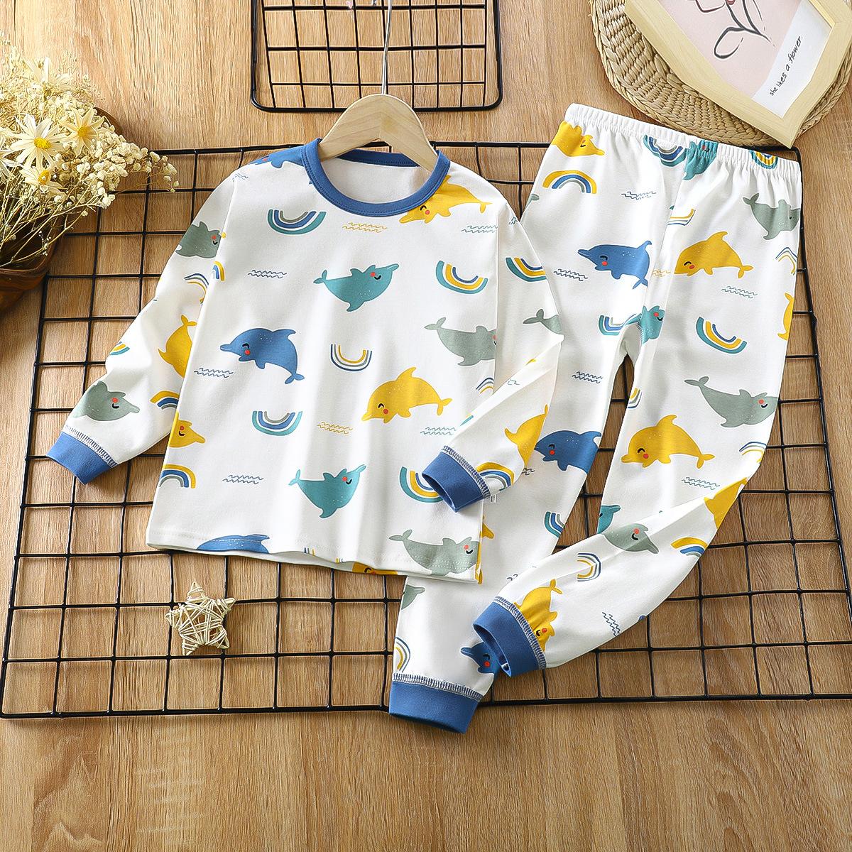 

Осенняя домашняя одежда для мальчиков и девочек, детский хлопковый пижамный комплект 100cm