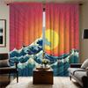 Flat Panels Semi Ocean Wave Curtain Sunrise Pattern Window Drapes Filtering Suitable With Sheer Polyester