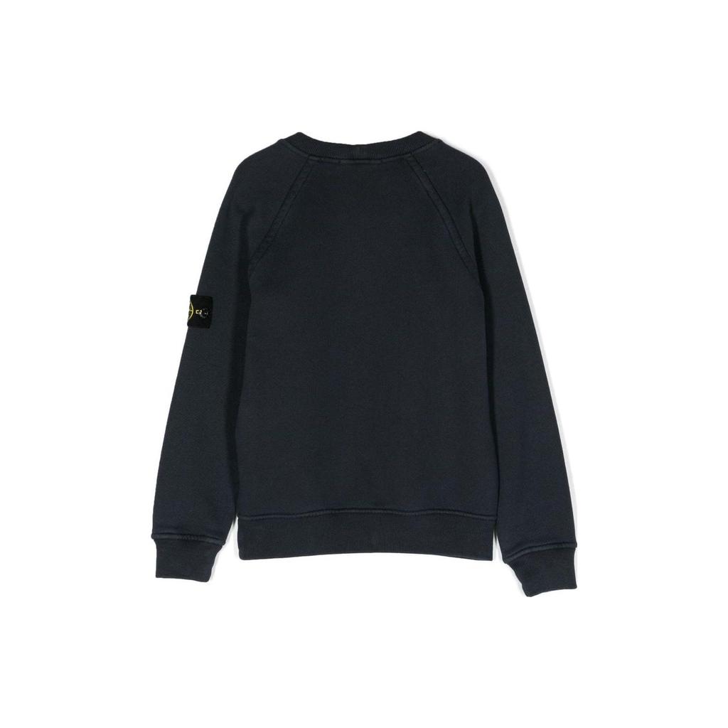 Stone Island Logo Patch Crew Neck Loose Fit Long Sleeve Sweatshirt Kids sweatshirt Black 791662141-V0129