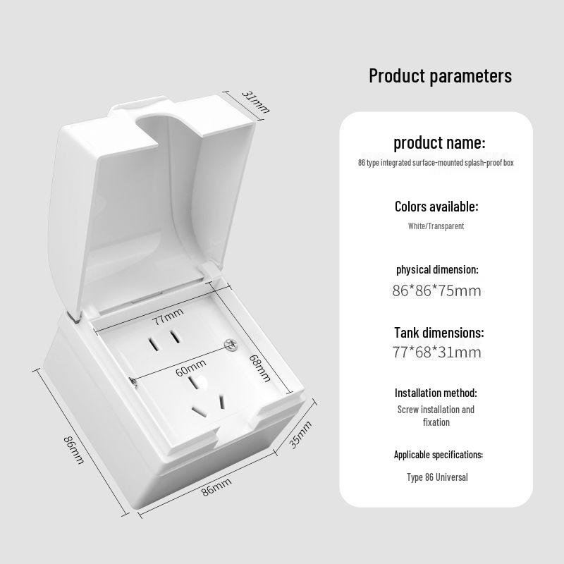 86 Type Outdoor Surface Mount Socket Box with Integrated Five-Hole Panel Switch Cover