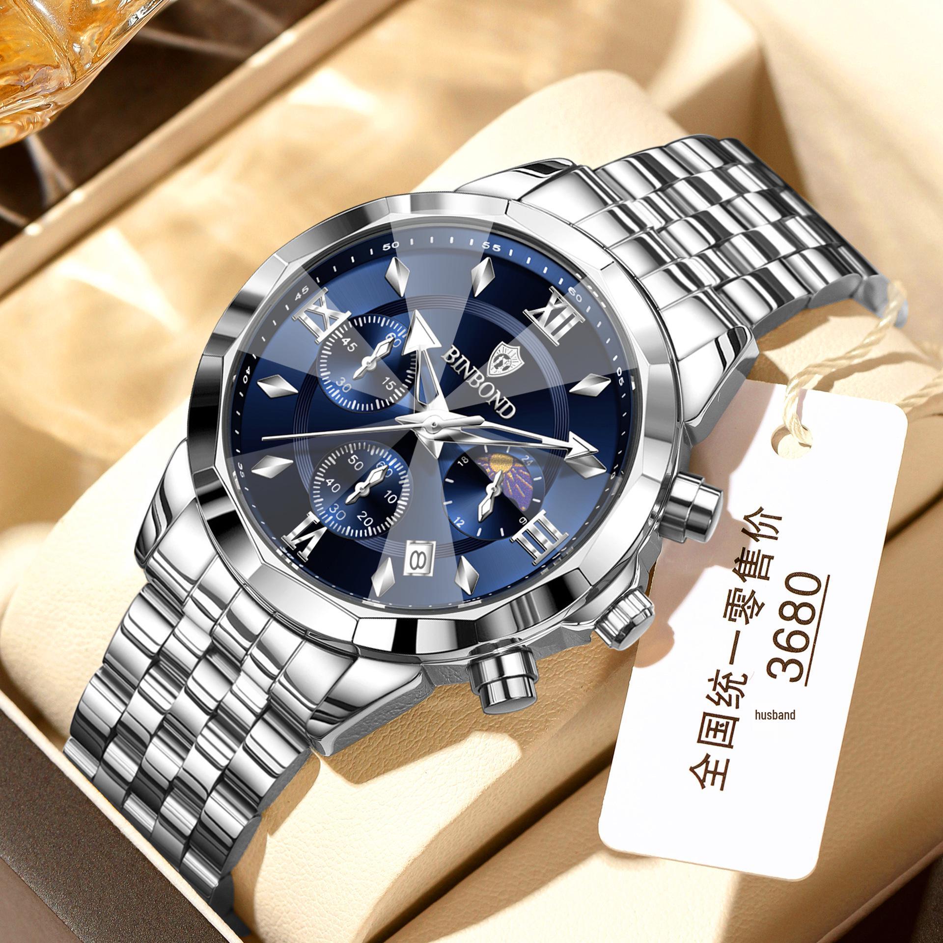 Binbang Men s Multifunctional Waterproof Quartz Watch – Casual Business Style, Korean Design, Luminous Display