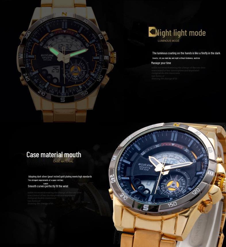 AMST Aimeishi Dual Display Waterproof Quartz Men's Watch - Gold