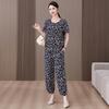 Mother's Summer Two-piece Cotton Silk Pajama Set - Short Sleeve for Women, Wear Indoors or Outside