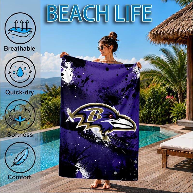 Football Ravens Logo Beach Towel, Microfiber Beach Towel, Perfect For Pool, Beach, Travel, Home Decor Beach Party Fan Gifts