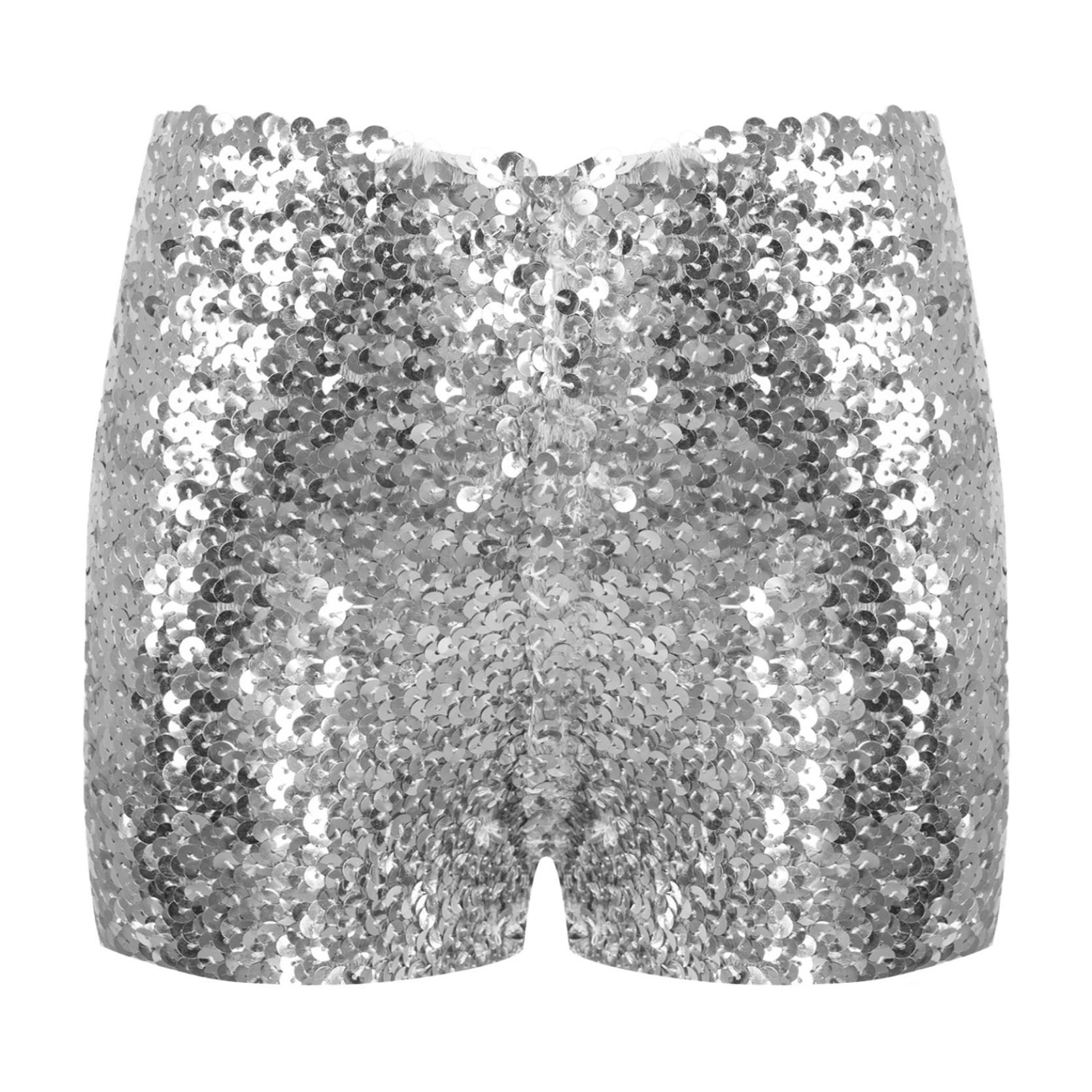 

Короткие спортивные шорты для танцев для девочек, блестящие плавки для гимнастики 4-6 Years серебряный