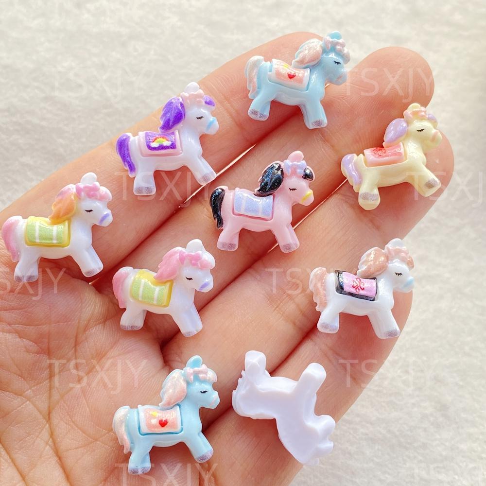 20pcs Mix Mini Colored Cartoon Unicorn Horse Nail Art Flatback Stone Figurines Scrapbook Charm DIY Jewelry Decor Crafts