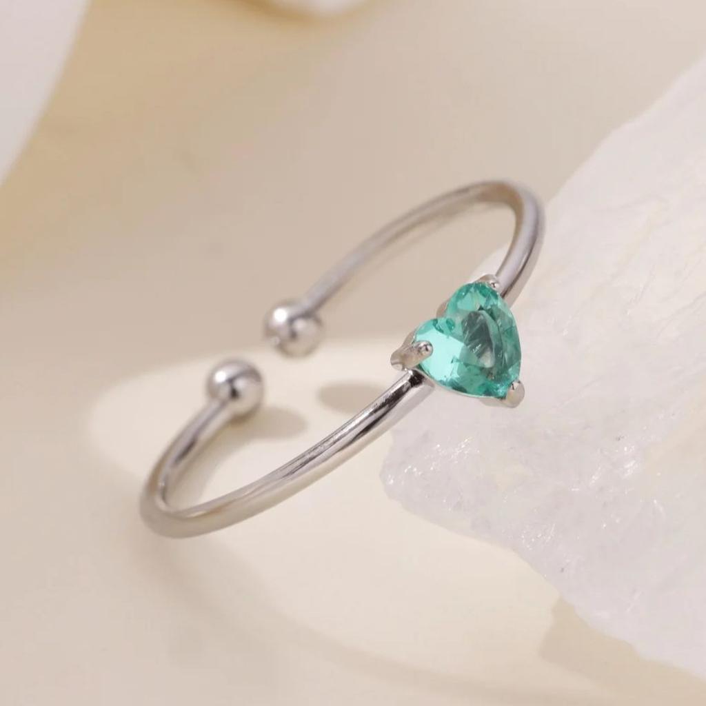 Fashion Zircon Heart Birthstone Rings For Women Stainless Steel Color Birthstone Ring Aesthetic Wedding Jewelry Gift