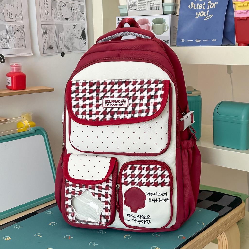 Schoolbag Cute Plaid Backpack Fifth and Sixth Grade Female Student School Bag Large Capacity Lightweight Backpack Middle School Campus Backpack
