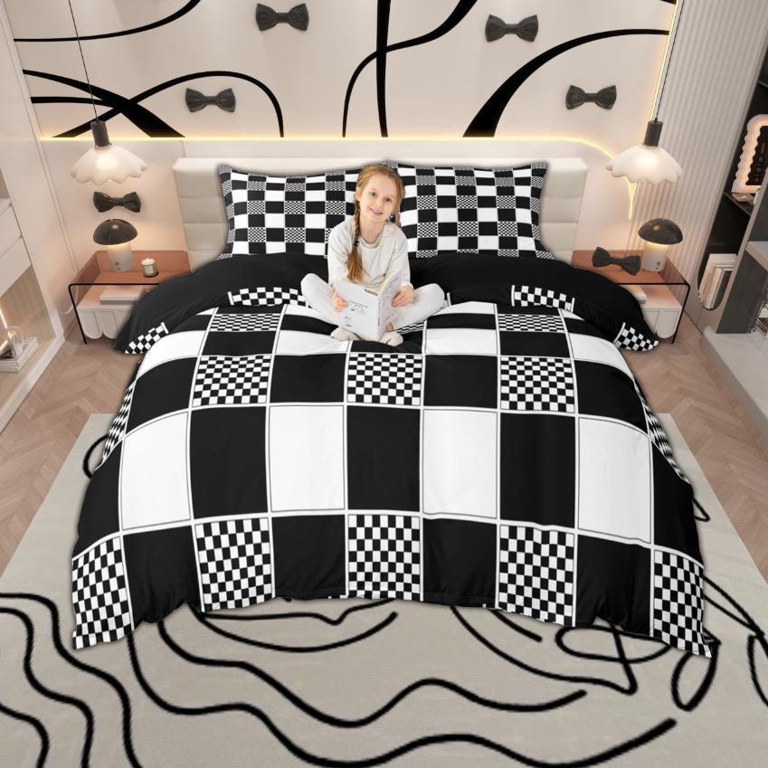 Homewish Geometric Checkered Duvet Cover Set, Reversible Quilt Cover Set, Grid Buffalo Plaid Bedding Set