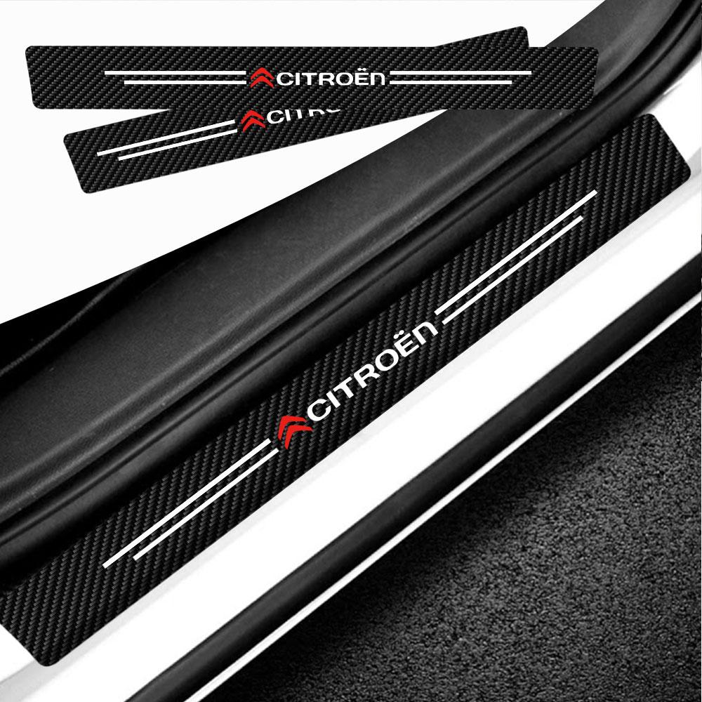 4pcs Imitation Carbon Fiber Leather Car Door Sill Strip Sticker for Citroen Xsara Picasso Berlingo C1 C2 C3 VTS C4 Saxo C5 C6 C8