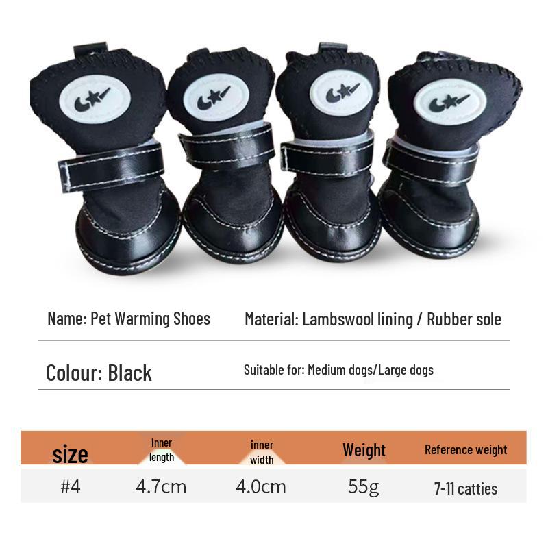Durable Pet Warm Shoes with Lambswool Lining and Rubber Sole