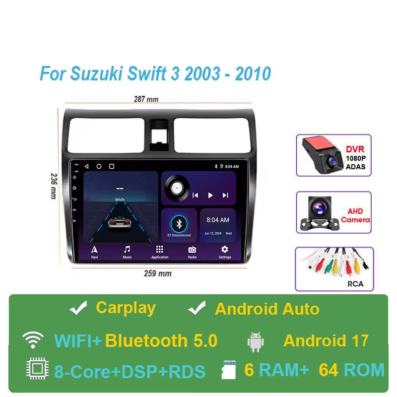 Car Radio Android 17 For Suzuki Swift 2003-2010 Navigation Multimedia Video Player Carplay Auto Head Unit BT Stereo GPS 4G WIFI