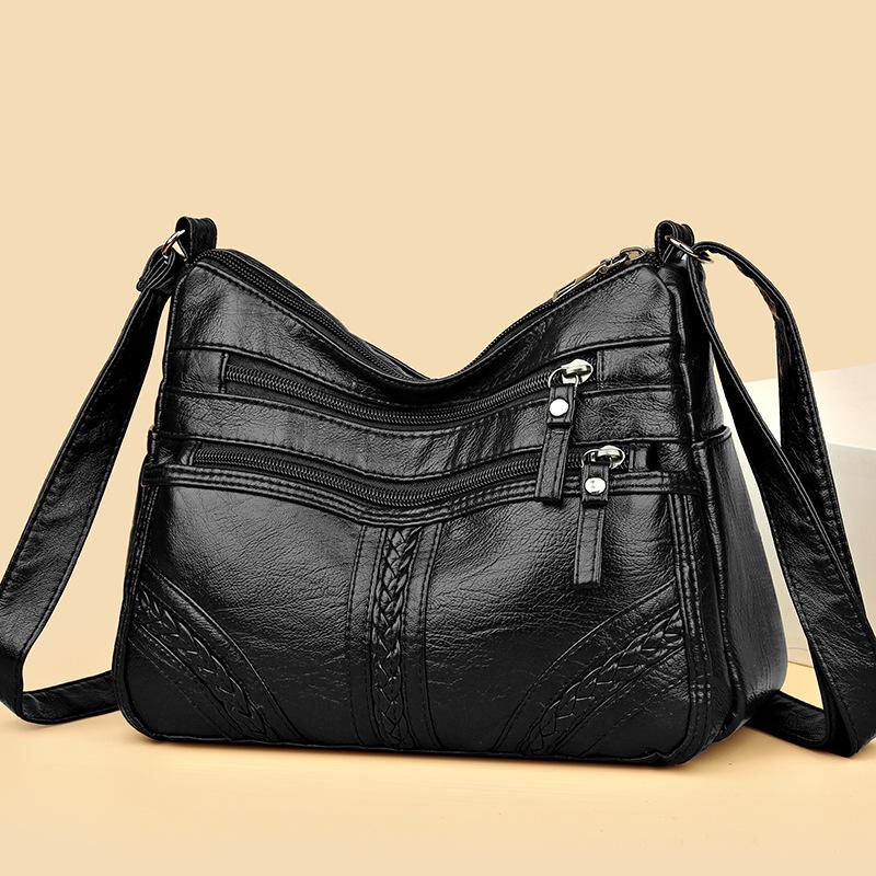 Korean Style Multi-Layer Soft Leather Crossbody Bag for Women - 2025 Large Capacity, Versatile Single Shoulder Bag for Moms