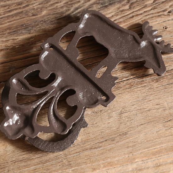 Xiaobudian Vintage Gusseisen Elch Türklopfer, Verdickte Schmiedeeisen Retro Wanddeko mit geschnitzter Basis, Vorgebohrte Löcher Zuggriff für Tor Schrank