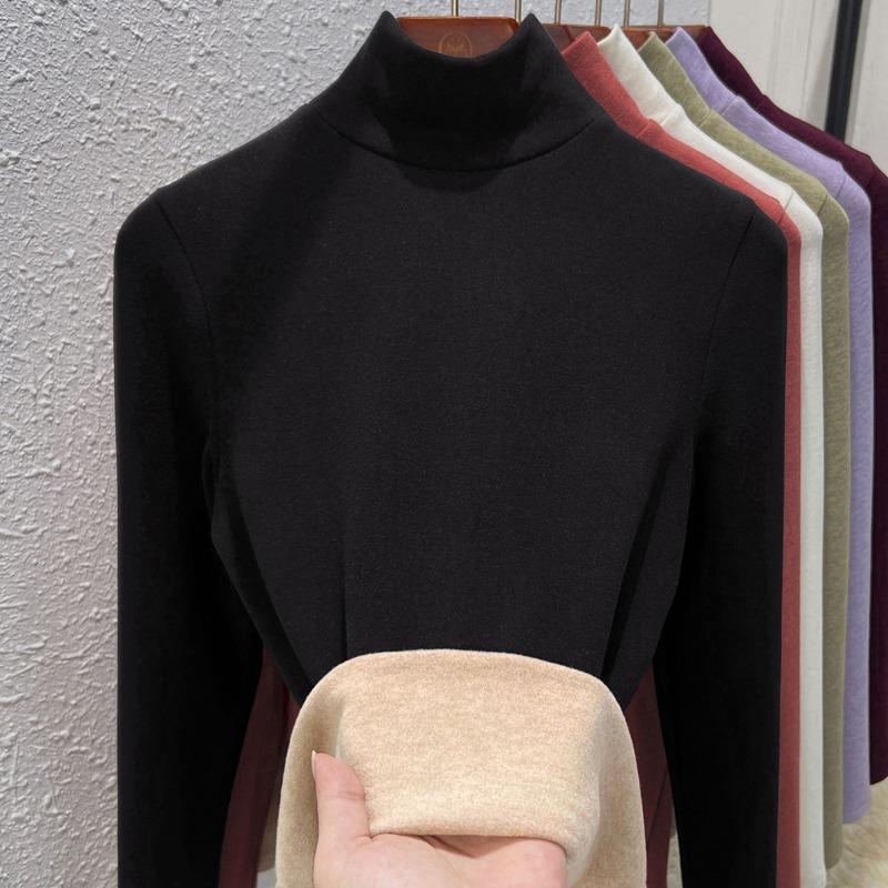 Warm Fleece Turtleneck Bottoming Shirt Women's Inner Turtleneck Winter Fleece Thickened Silk Cashmere Heating Women's Warm Top