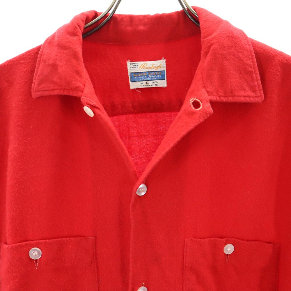60s Rayon box silhouette Long sleeve Flannel shirt M Old vintage Men's Used