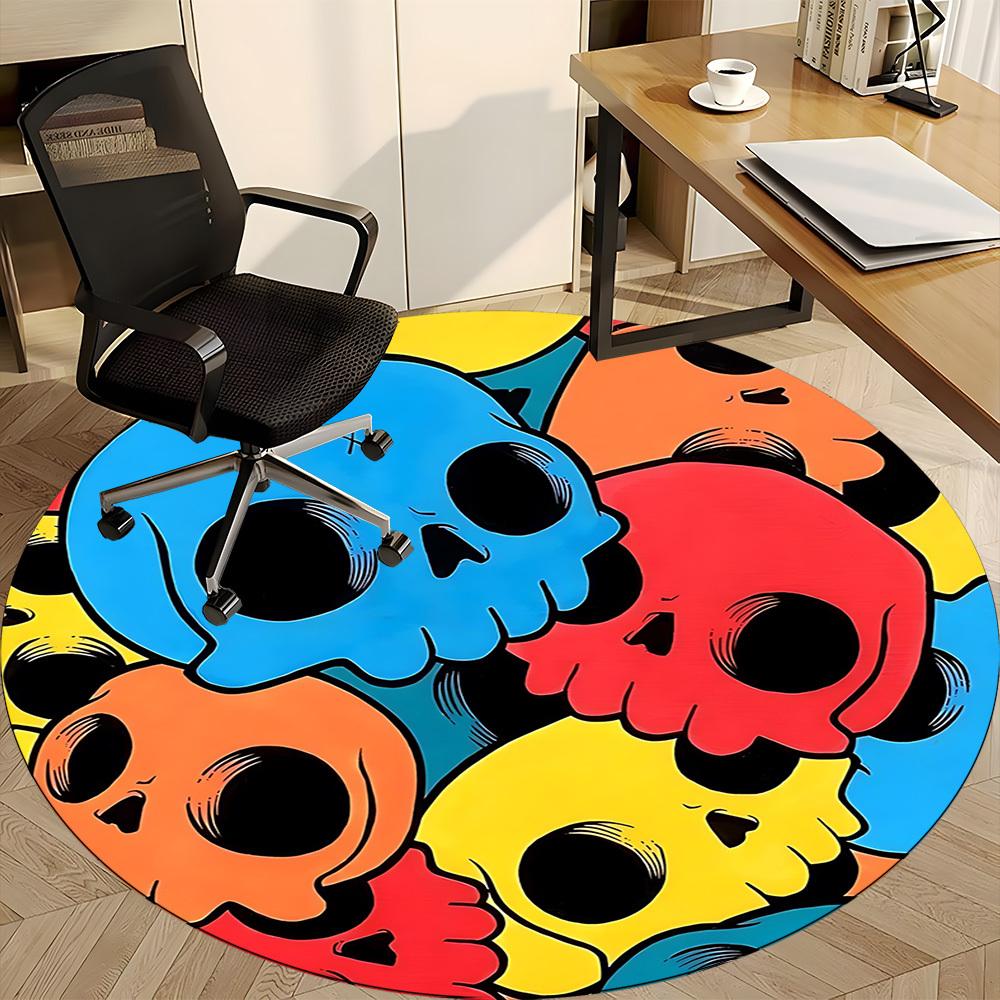 1pc Skulls Carpet, Round Non Slip Durable Large Size Office Carpet, Suitable for Office
