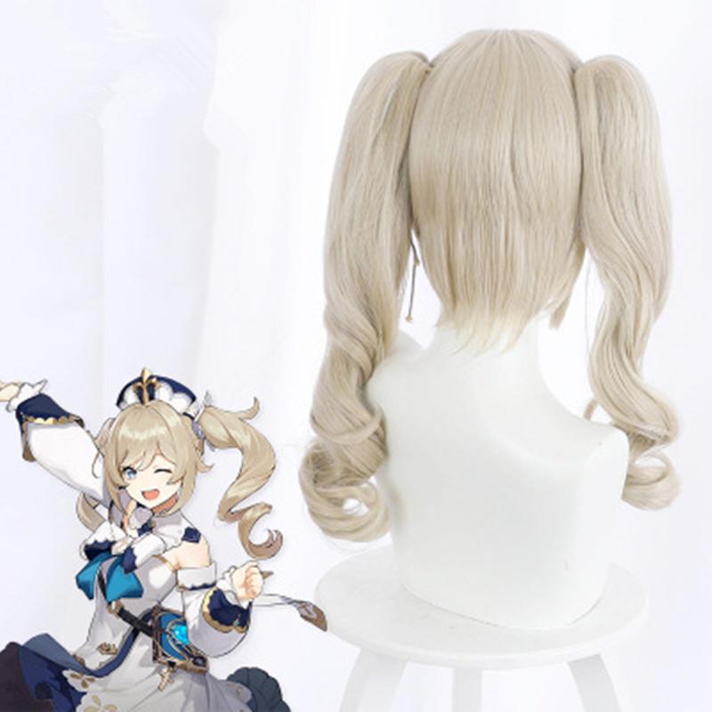 Double Ponytail Wig Original God Golden Wig West Wind Knights Barbara Cosplay Fake Hair