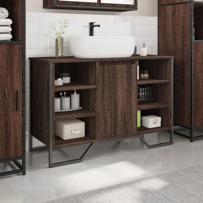 VidaXL Armoire lavabo de salle de bain chêne marron 91x35x60 cm, placard lavabo de salle de bain, meubles de salle de bain, 848668