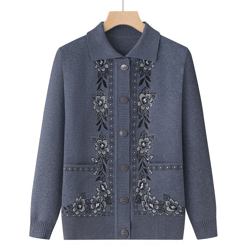 Spring Autumn Middle-Aged Elderly Women's Sweater Thin Cardigan Jackets Casual Long Sleeve Coats Female Knitted Sweater