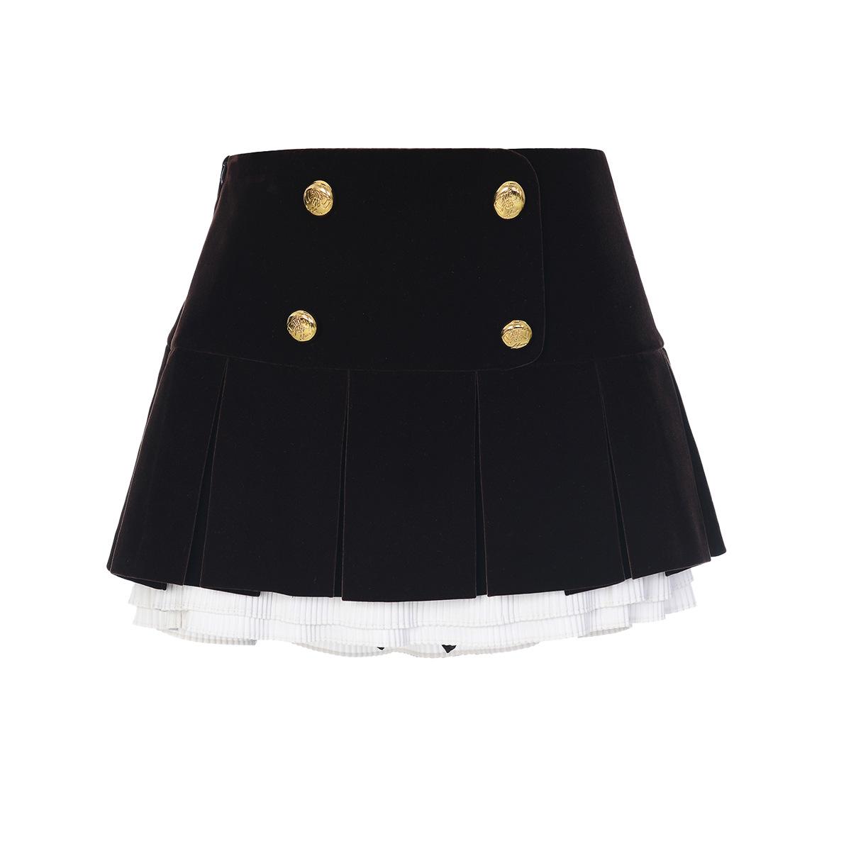 

2025 Winter Heiress Style Velvet Wide Waistband Patchwork Half Skirt Medium