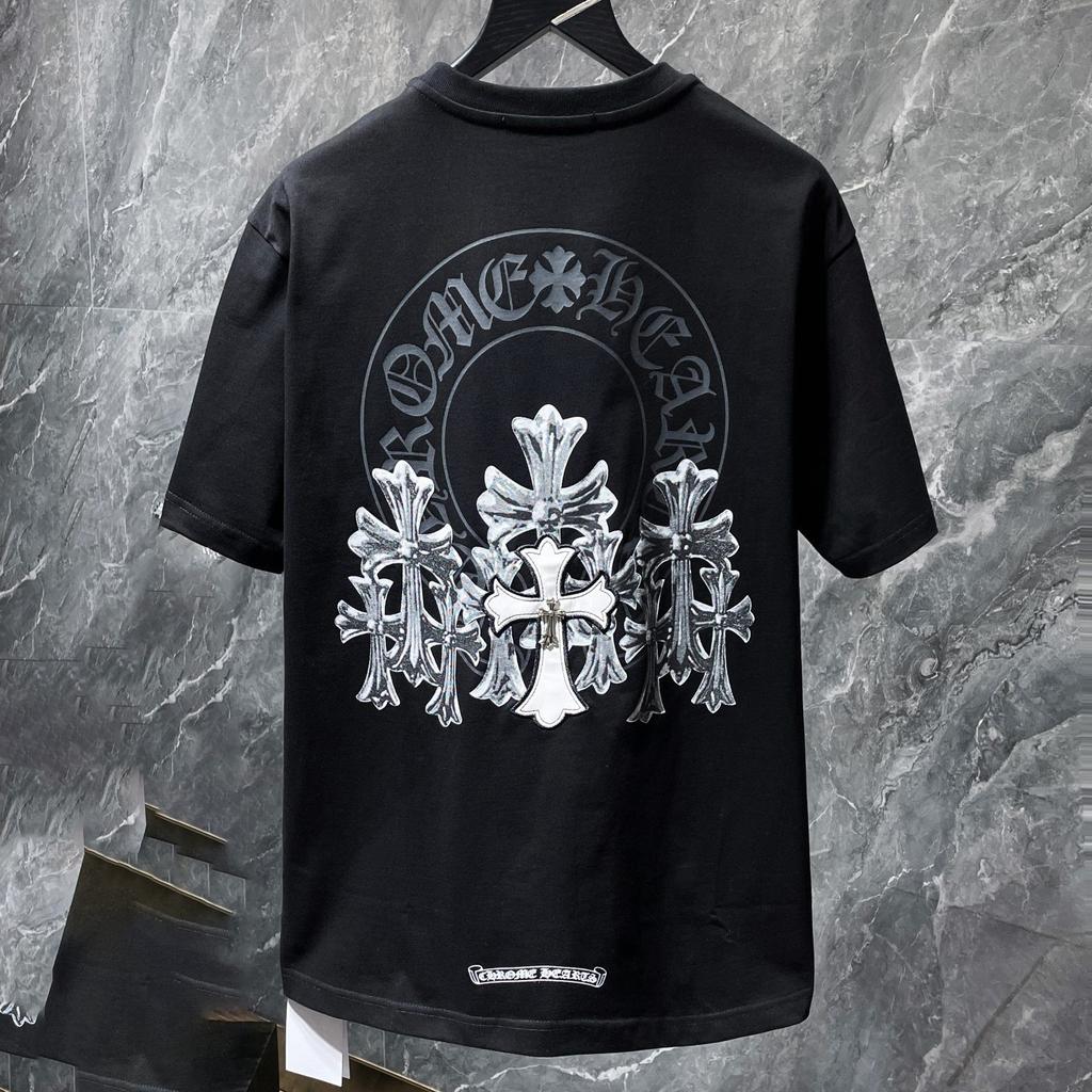 8560 CHROME HEARTS 2026 Summer New High Quality Cotton Round Neck Loose Large Size Men's and Women's T-shirt Couple T-shirt