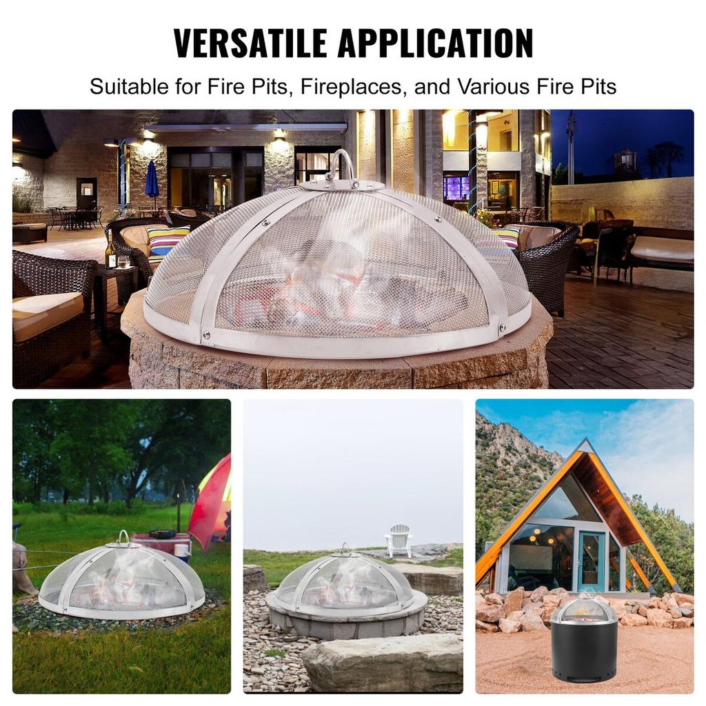 Fire Pit Spark Screen Round 27", Reinforced Heavy Duty Steel Metal Cover, Outdoor Firepit Lid, Easy-Opening Top Screen Covers Round with Ring Handle