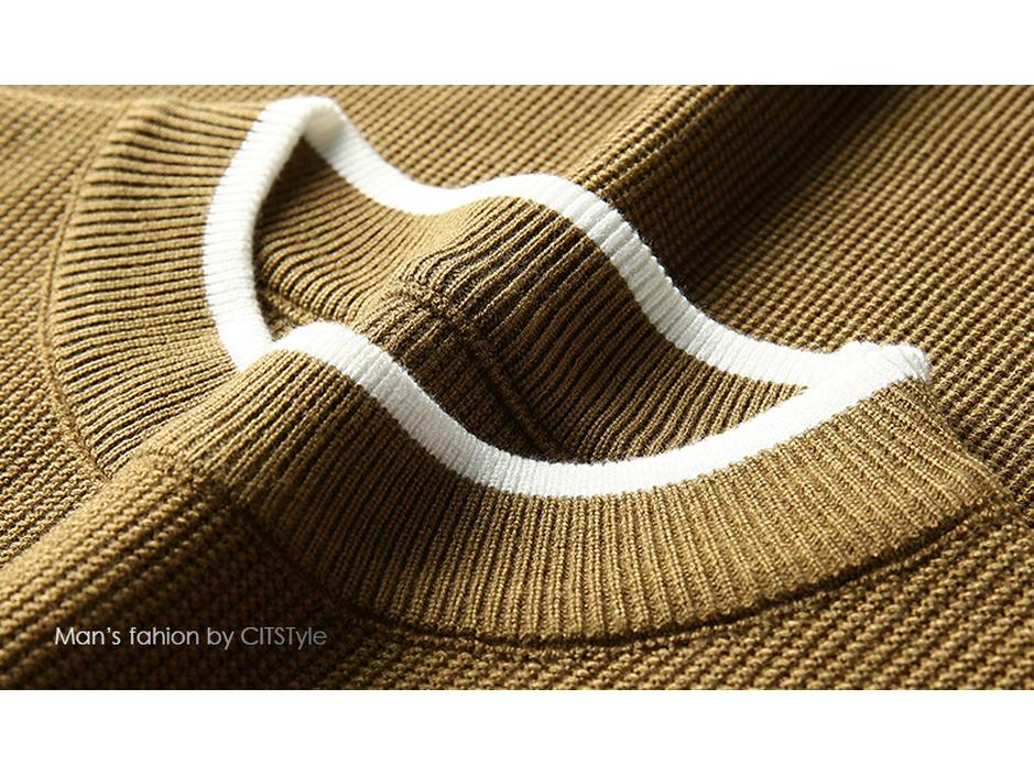 Men's Long Sleeve Round Neck Knit Sweater - Spring & Autumn Style, Fashionable Waffle Knit for Young and Middle-aged Individuals