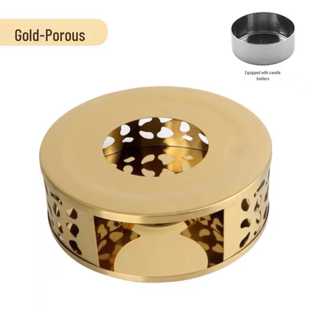 Stainless Steel Retro Teapot Set with Candle Warmer and Heat-Resistant Tea Brewing Stove.