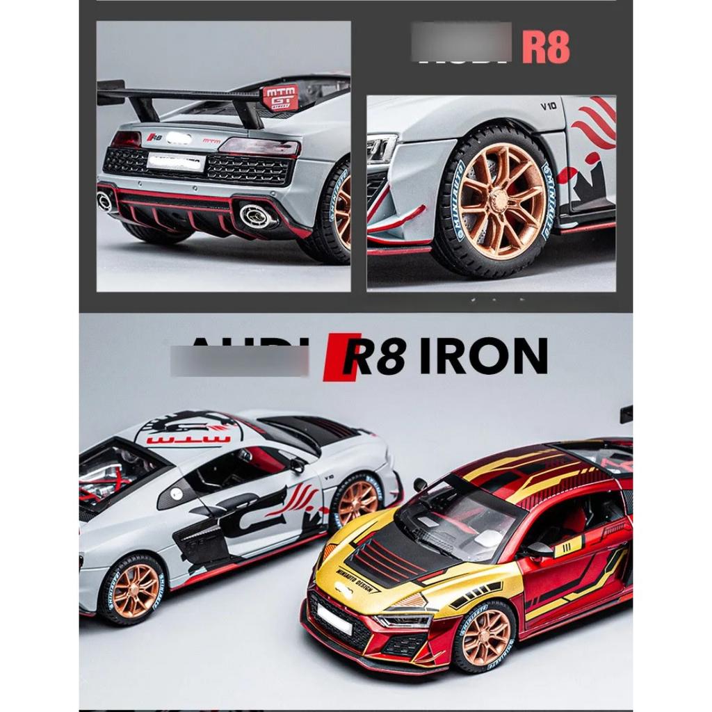 Model auta R8 z hliníkové slitiny v měřítku 1/24, vysoce simulační odlitky, hračka se zvukem a světlem, natahovací vozidla, dekorační hračka pro děti, dárek