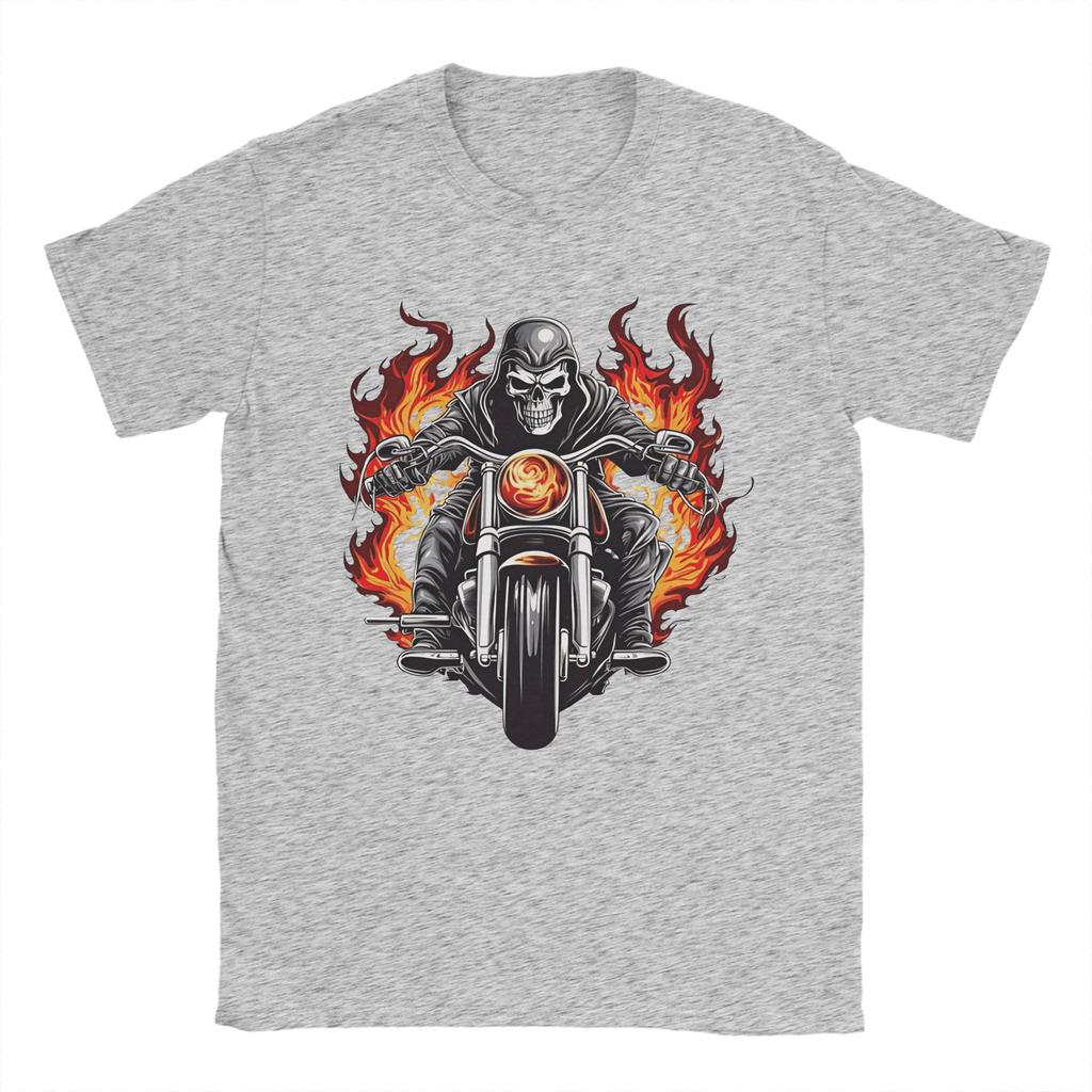 Skull Biker TShirt Unisex Casual Cotton Tees Round Neck Short Sleeve T Shirts New Arrival Clothing