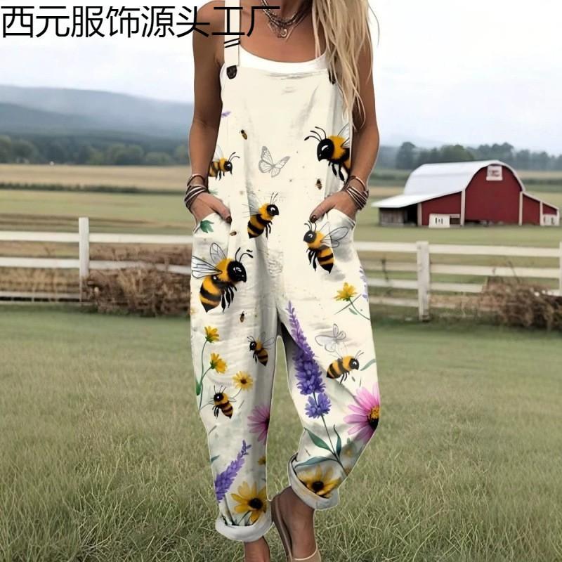 Womens Sleeveless Jumpsuit With Vintage Print Loose Fit Streetwear Style 2026