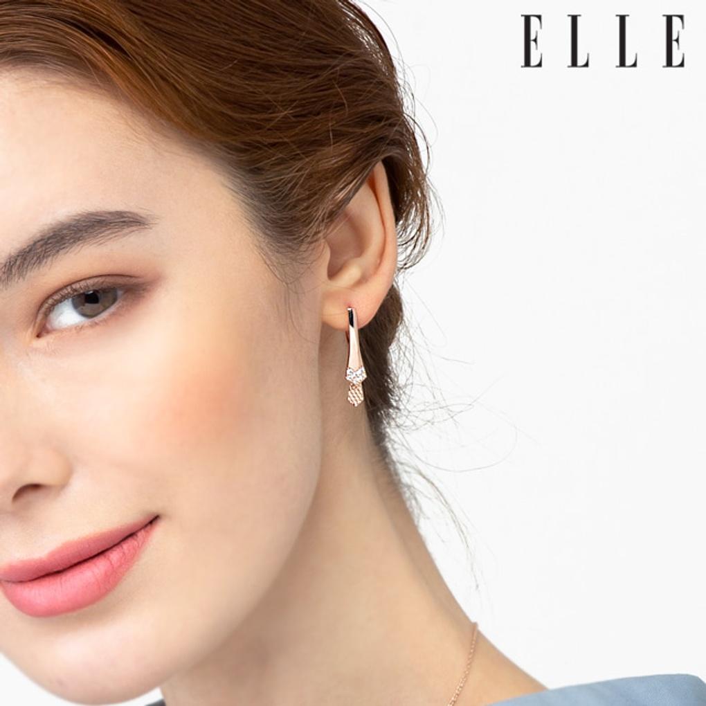 14K Cubic Tie One-Touch Earrings (Gold Pin) ELGPEE346