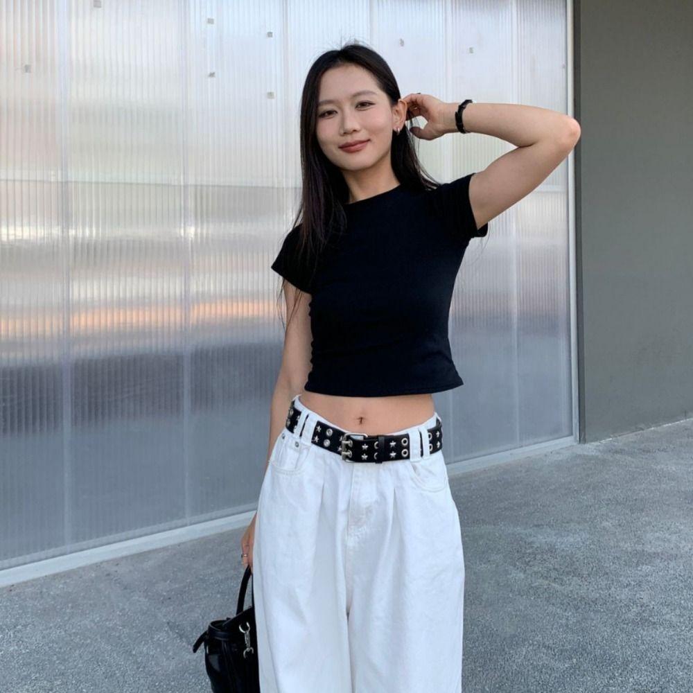 Pin Buckle Star Rivet Belt Luxury Design Punk Waistband  Paired with Skirts Jeans
