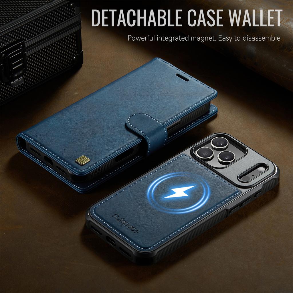 2-in-1 Magnetic Magnetic Detachable Wallet Case for iPhone 17/17 Pro/17 Max/17 Air - PU Leather, Card Slots, MagSafe Charging, 360° Protection